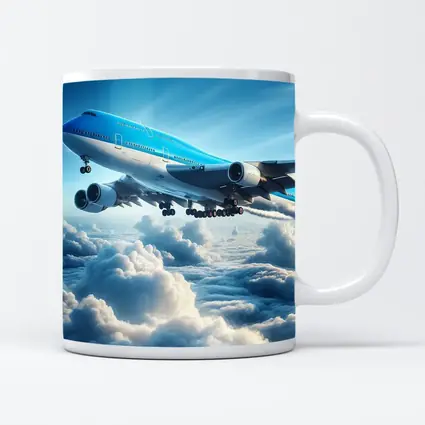 Blue Jumbo Jet Flying Above Clouds
