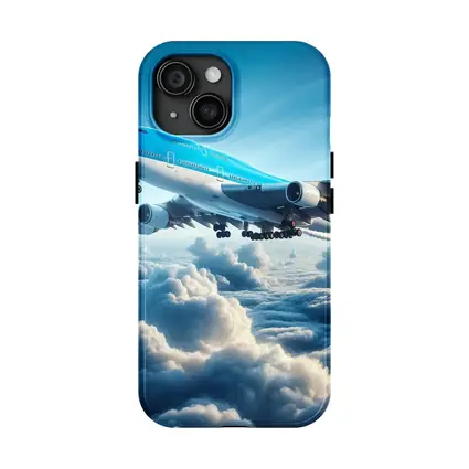 Blue Jumbo Jet Flying Above Clouds