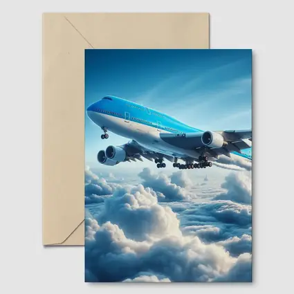Blue Jumbo Jet Flying Above Clouds