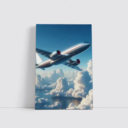 Commercial Airplane Flying Above Fluffy Clouds