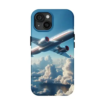 Commercial Airplane Flying Above Fluffy Clouds