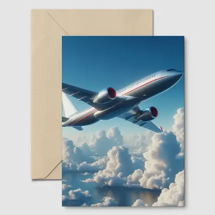Commercial Airplane Flying Above Fluffy Clouds