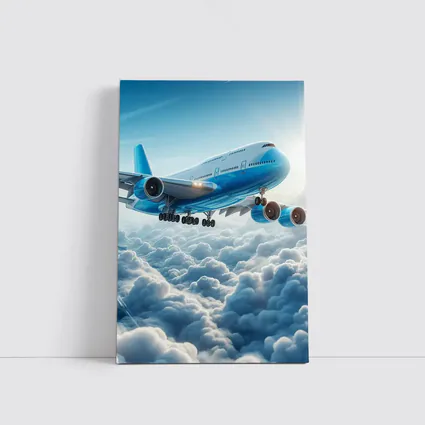 Blue Jumbo Jet Flying Above Clouds