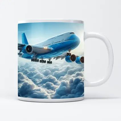 Blue Jumbo Jet Flying Above Clouds