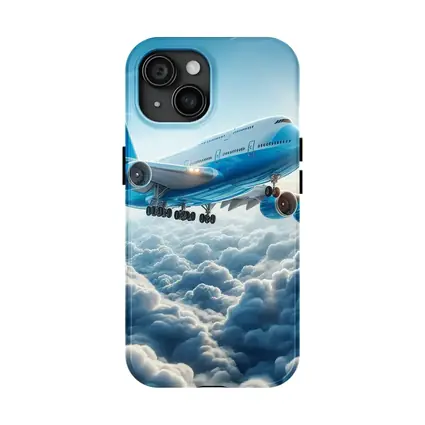 Blue Jumbo Jet Flying Above Clouds