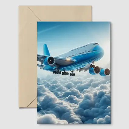 Blue Jumbo Jet Flying Above Clouds