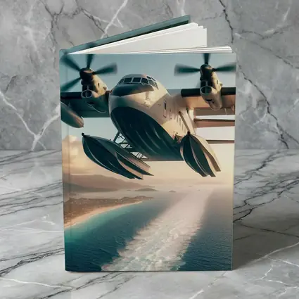Futuristic Seaplane Flying Over Coastal Waters