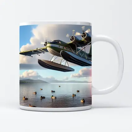 Seaplane Flying Low Over Calm Lake