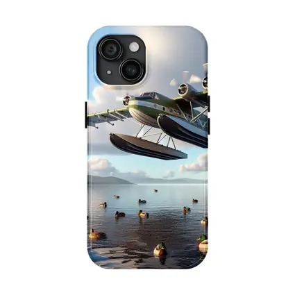 Seaplane Flying Low Over Calm Lake