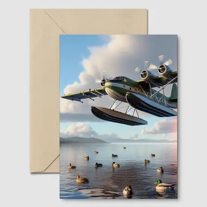 Seaplane Flying Low Over Calm Lake