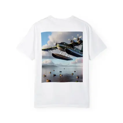Seaplane Flying Low Over Calm Lake
