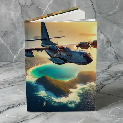 Military Cargo Plane Flying Over Tropical Island