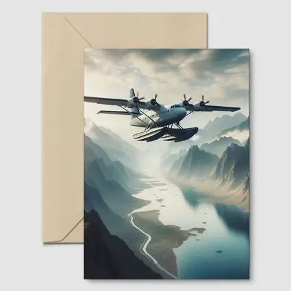 Seaplane Flying Over Mountain River Valley