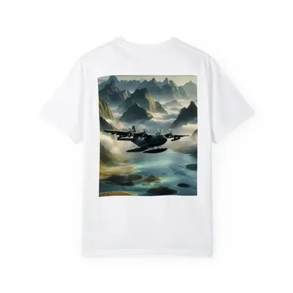 Seaplane Flying Over Misty Mountain Archipelago