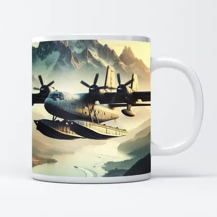 Flying Boat Seaplane Over Mountain Lake