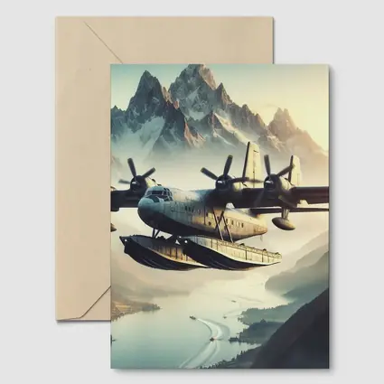 Flying Boat Seaplane Over Mountain Lake