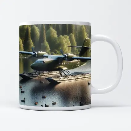 Military Floatplane Landing On Calm Forest Lake