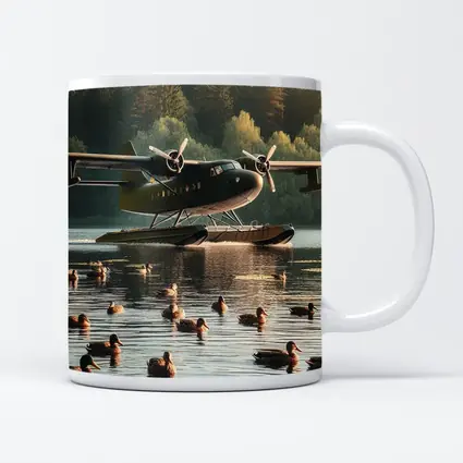 Seaplane on Lake With Mallard Ducks