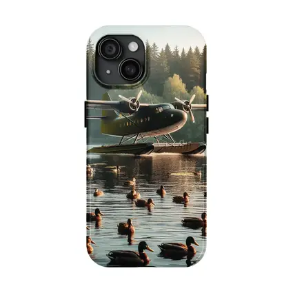 Seaplane on Lake With Mallard Ducks