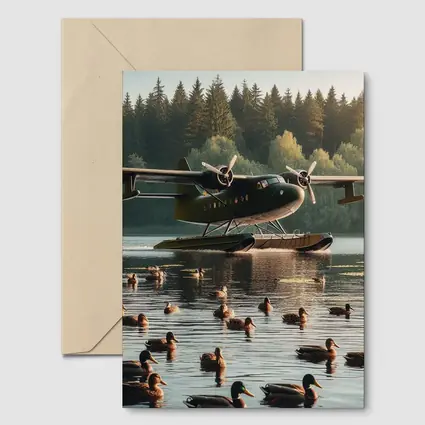 Seaplane on Lake With Mallard Ducks