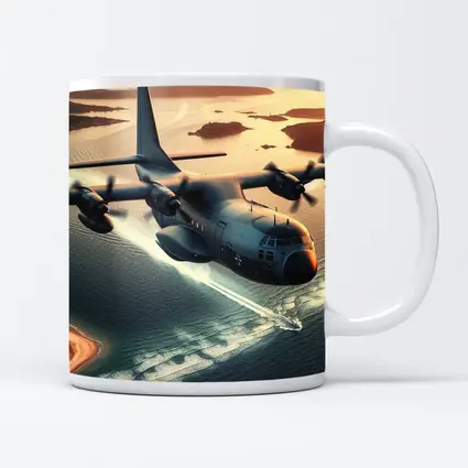 Military Cargo Plane Flying Over Coastal Islands