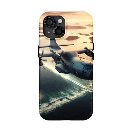 Military Cargo Plane Flying Over Coastal Islands