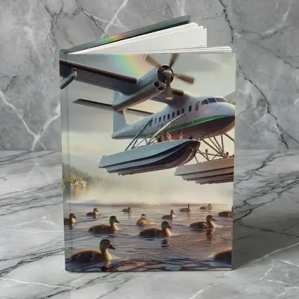 Seaplane Landing on Lake With Rainbow