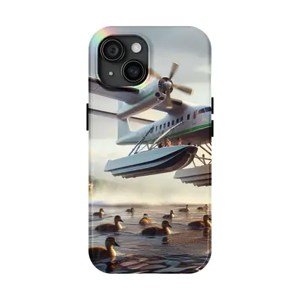 Seaplane Landing on Lake With Rainbow
