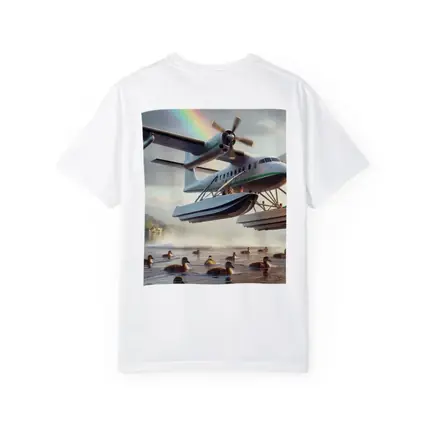 Seaplane Landing on Lake With Rainbow