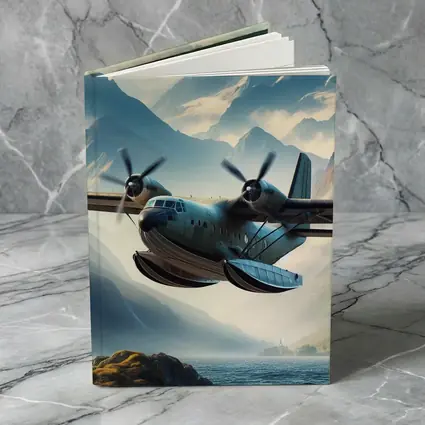Twin Engine Seaplane Flying Over Mountain Lake