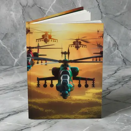 Attack Helicopters Flying Over Golden Sunset