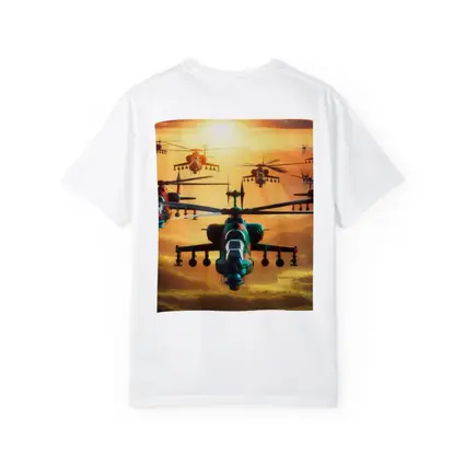 Attack Helicopters Flying Over Golden Sunset