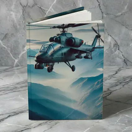 Military Attack Helicopter Flying Over Mountain Landscape