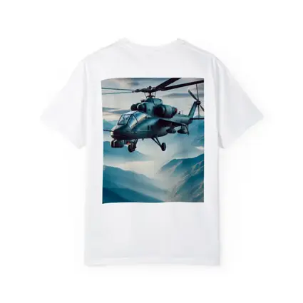 Military Attack Helicopter Flying Over Mountain Landscape