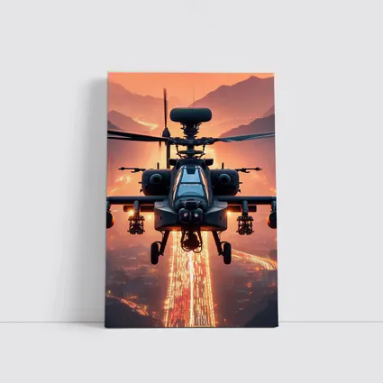 Apache Attack Helicopter Glowing City Sunset