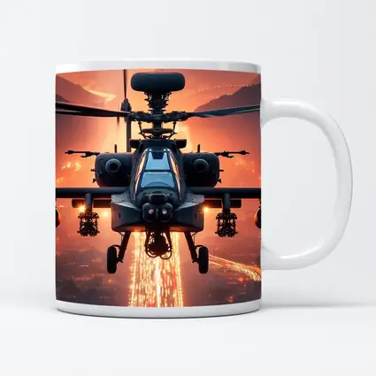 Apache Attack Helicopter Glowing City Sunset