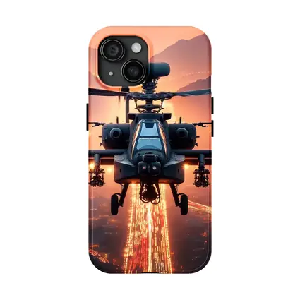 Apache Attack Helicopter Glowing City Sunset