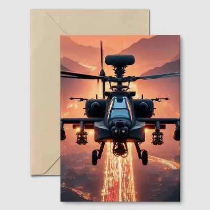 Apache Attack Helicopter Glowing City Sunset