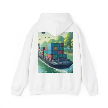 Container Ship Sailing Green Canal Illustration