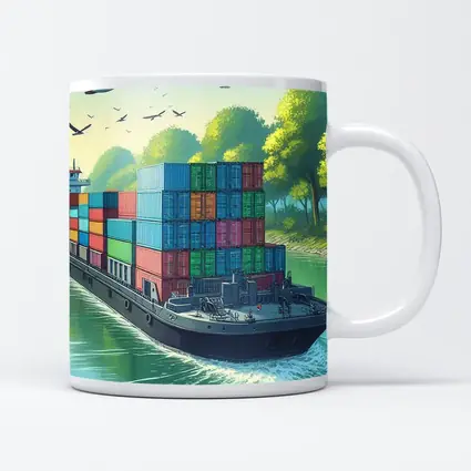 Container Ship Sailing Green Canal Illustration