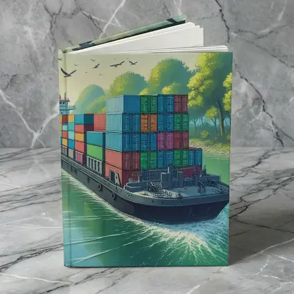 Container Ship Sailing Green Canal Illustration