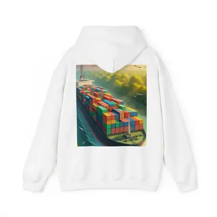 Container Ship Sailing Through Green Canal