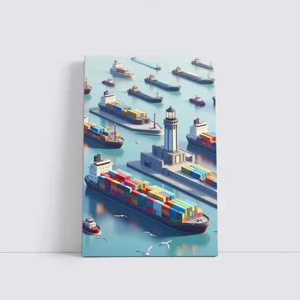 Container Ships Harbor Lighthouse Isometric Art