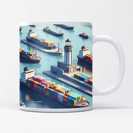 Container Ships Harbor Lighthouse Isometric Art
