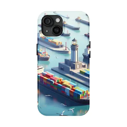 Container Ships Harbor Lighthouse Isometric Art