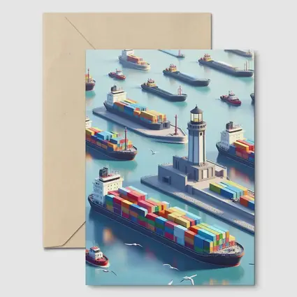 Container Ships Harbor Lighthouse Isometric Art