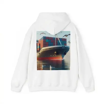 Container Ship Sailing With Seagulls Above