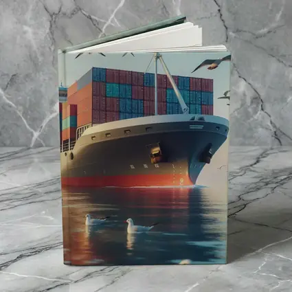 Container Ship Sailing With Seagulls Above