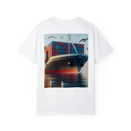 Container Ship Sailing With Seagulls Above