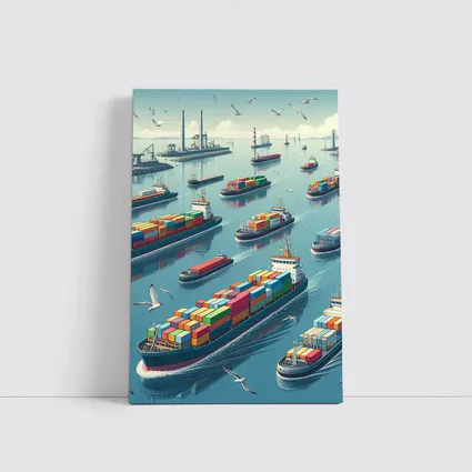 Container Ships Busy Harbor Industrial Port Scene